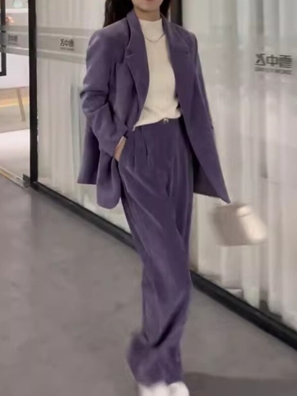 Costum de pantaloni de afaceri la modă pentru femei, ocazional, elegant, blazer și pantaloni, set asortat pentru femei, ținute solide, haine