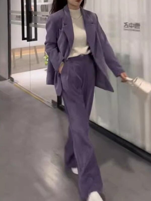 Costum de pantaloni de afaceri la modă pentru femei, ocazional, elegant, blazer și pantaloni, set asortat pentru femei, ținute solide, haine