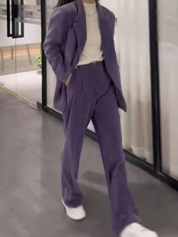 Costum de pantaloni de afaceri la modă pentru femei, ocazional, elegant, blazer și pantaloni, set asortat pentru femei, ținute solide, haine