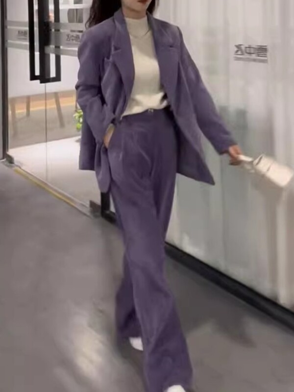 Costum de pantaloni de afaceri la modă pentru femei, ocazional, elegant, blazer și pantaloni, set asortat pentru femei, ținute solide, haine