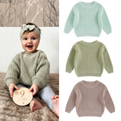 FOCUSNORM 0-5 ani băieți fetițe tricot pulover casual de culoare solidă cu gâtul turnat cu mânecă lungă pulover pentru toamna iarnă