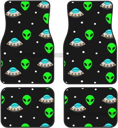 Green Alien Moon UFO autó elülső hátsó padlószőnyegek teljes készlet 4 db csúszásmentes gumi hátlap szőnyeg autókhoz Belső kiegészítők