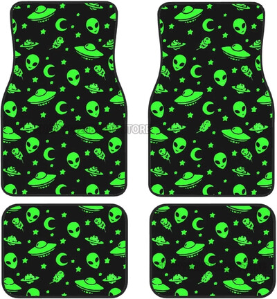 Green Alien Moon UFO autó elülső hátsó padlószőnyegek teljes készlet 4 db csúszásmentes gumi hátlap szőnyeg autókhoz Belső kiegészítők