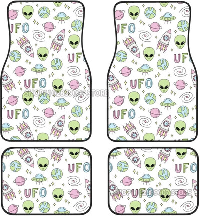 Green Alien Moon UFO autó elülső hátsó padlószőnyegek teljes készlet 4 db csúszásmentes gumi hátlap szőnyeg autókhoz Belső kiegészítők