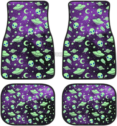 Green Alien Moon UFO autó elülső hátsó padlószőnyegek teljes készlet 4 db csúszásmentes gumi hátlap szőnyeg autókhoz Belső kiegészítők