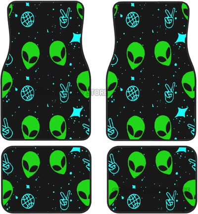 Green Alien Moon UFO autó elülső hátsó padlószőnyegek teljes készlet 4 db csúszásmentes gumi hátlap szőnyeg autókhoz Belső kiegészítők