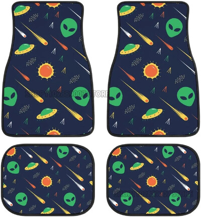 Green Alien Moon UFO autó elülső hátsó padlószőnyegek teljes készlet 4 db csúszásmentes gumi hátlap szőnyeg autókhoz Belső kiegészítők
