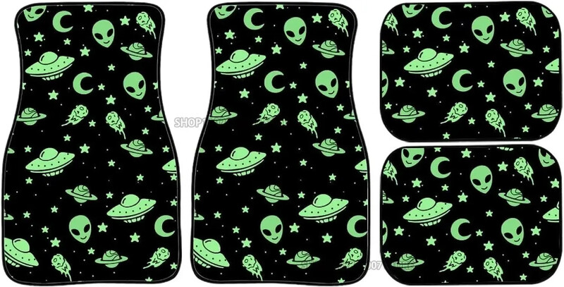 Green Alien Moon UFO autó elülső hátsó padlószőnyegek teljes készlet 4 db csúszásmentes gumi hátlap szőnyeg autókhoz Belső kiegészítők