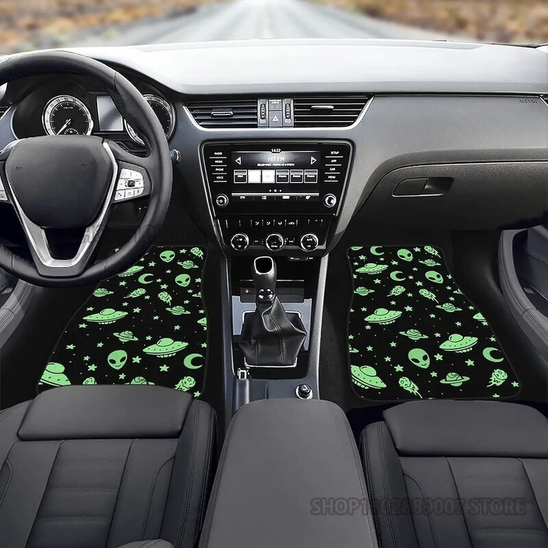 Green Alien Moon UFO autó elülső hátsó padlószőnyegek teljes készlet 4 db csúszásmentes gumi hátlap szőnyeg autókhoz Belső kiegészítők