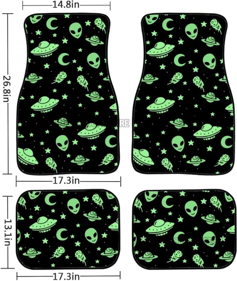 Green Alien Moon UFO autó elülső hátsó padlószőnyegek teljes készlet 4 db csúszásmentes gumi hátlap szőnyeg autókhoz Belső kiegészítők