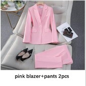 Női öltöny blézer nadrág 2 részes alkalmi irodai női nadrág szettek egysoros rózsaszín dzseki ballagási esküvői ruhákhoz