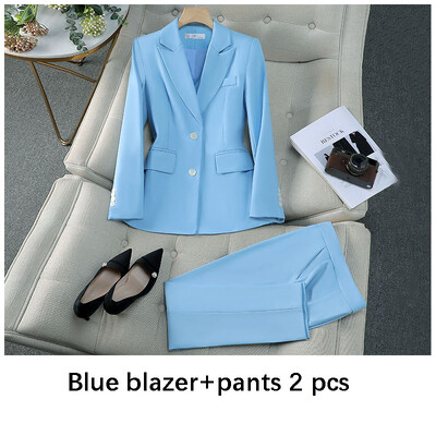 Női öltöny blézer nadrág 2 részes alkalmi irodai női nadrág szettek egysoros rózsaszín dzseki ballagási esküvői ruhákhoz