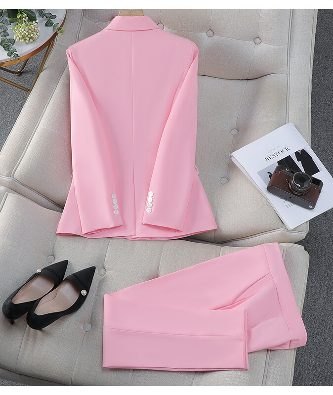 Női öltöny blézer nadrág 2 részes alkalmi irodai női nadrág szettek egysoros rózsaszín dzseki ballagási esküvői ruhákhoz