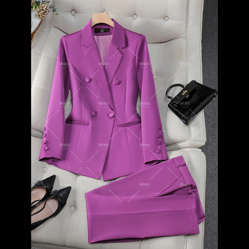 Set de costum formal pentru dama, birou, cu pantaloni, pentru femei, albastru, roz, galben, pentru femei, haine de lucru pentru afaceri, 2 piese, jachetă și pantaloni