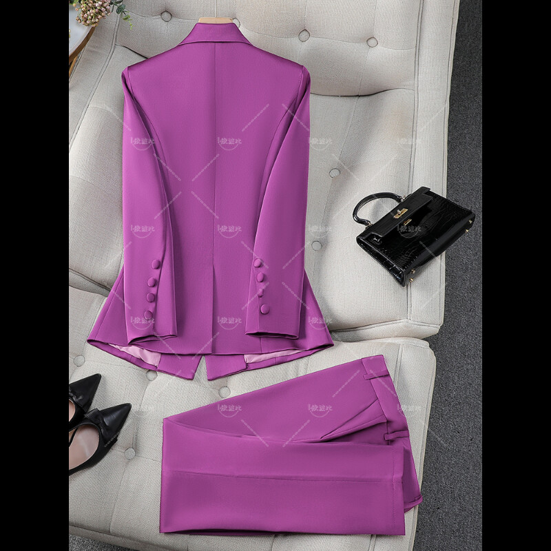 Set de costum formal pentru dama, birou, cu pantaloni, pentru femei, albastru, roz, galben, pentru femei, haine de lucru pentru afaceri, 2 piese, jachetă și pantaloni