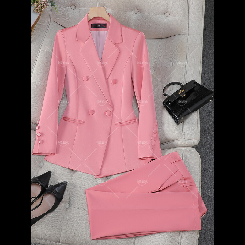 Set de costum formal pentru dama, birou, cu pantaloni, pentru femei, albastru, roz, galben, pentru femei, haine de lucru pentru afaceri, 2 piese, jachetă și pantaloni