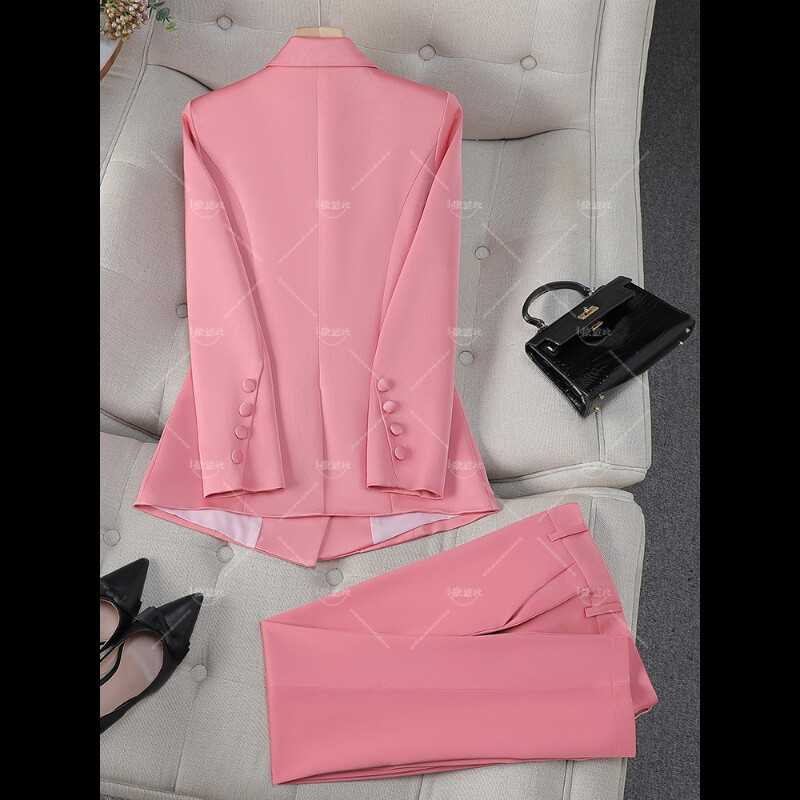 Set de costum formal pentru dama, birou, cu pantaloni, pentru femei, albastru, roz, galben, pentru femei, haine de lucru pentru afaceri, 2 piese, jachetă și pantaloni