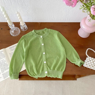 Καλοκαίρι 2024 Νέα βρεφική μακρυμάνικη βαμβακερή ζακέτα με λεπτή αναπνεύσιμη βρεφική κοριτσάκι πλεκτό αντηλιακό μπουφάν Αγόρια Μασίφ τοπ ρούχα