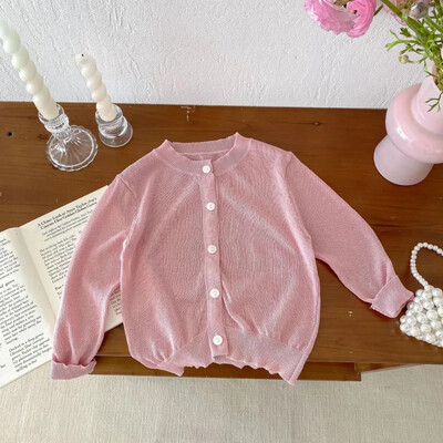 Καλοκαίρι 2024 Νέα βρεφική μακρυμάνικη βαμβακερή ζακέτα με λεπτή αναπνεύσιμη βρεφική κοριτσάκι πλεκτό αντηλιακό μπουφάν Αγόρια Μασίφ τοπ ρούχα