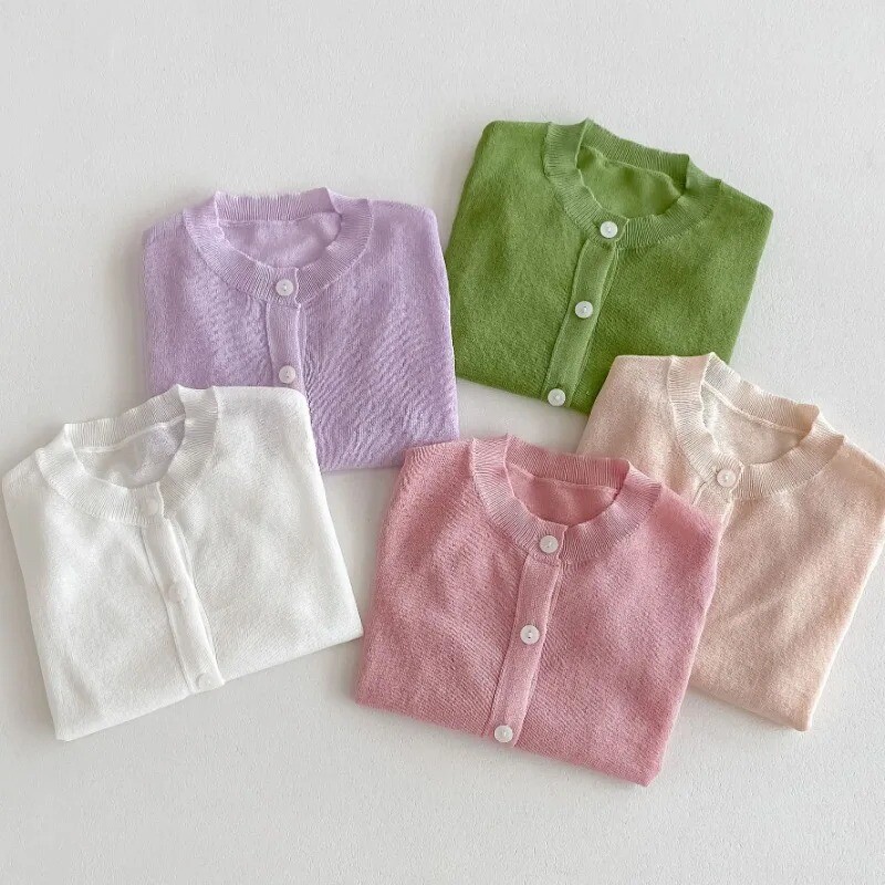 Καλοκαίρι 2024 Νέα βρεφική μακρυμάνικη βαμβακερή ζακέτα με λεπτή αναπνεύσιμη βρεφική κοριτσάκι πλεκτό αντηλιακό μπουφάν Αγόρια Μασίφ τοπ ρούχα