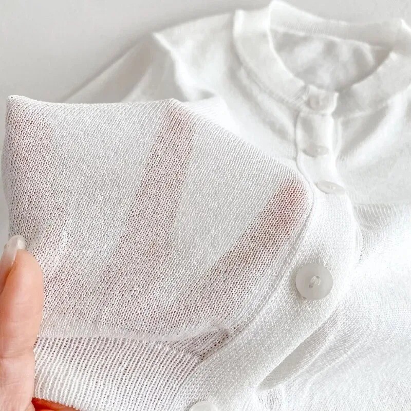 Καλοκαίρι 2024 Νέα βρεφική μακρυμάνικη βαμβακερή ζακέτα με λεπτή αναπνεύσιμη βρεφική κοριτσάκι πλεκτό αντηλιακό μπουφάν Αγόρια Μασίφ τοπ ρούχα