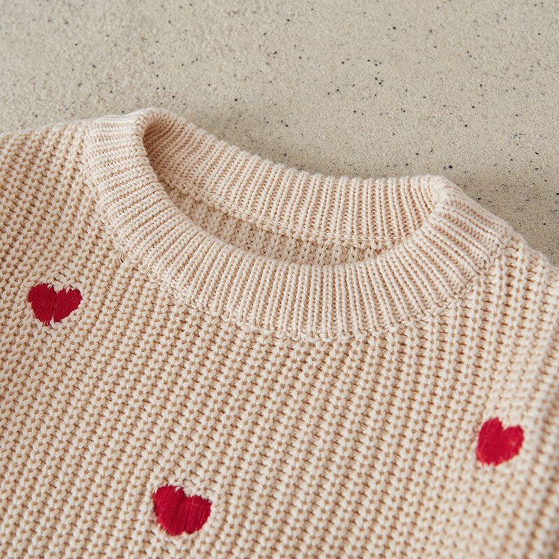 Suefunskry Pulovere tricotate cu mânecă lungă pentru nou-născut, fetiță, băiat, cu broderie inimă, pulover largi, pentru copil mic, ocazional, topuri