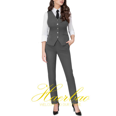 Costum de lucru pentru femei, blazer gri, pantaloni vestă de birou, haine formale pentru doamne, set 2 buc.