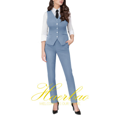 Costum de lucru pentru femei, blazer gri, pantaloni vestă de birou, haine formale pentru doamne, set 2 buc.