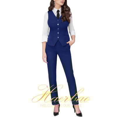 Costum de lucru pentru femei, blazer gri, pantaloni vestă de birou, haine formale pentru doamne, set 2 buc.