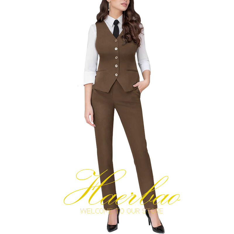 Costum de lucru pentru femei, blazer gri, pantaloni vestă de birou, haine formale pentru doamne, set 2 buc.