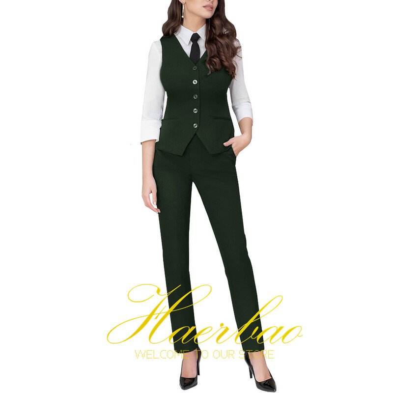 Costum de lucru pentru femei, blazer gri, pantaloni vestă de birou, haine formale pentru doamne, set 2 buc.