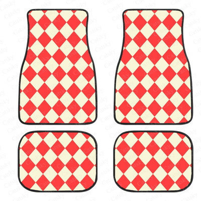 Covorașe pentru mașină, negru, alb, cu model de drapel în carouri