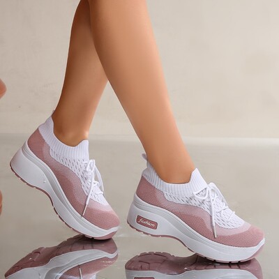 Pantofi cu platformă cu creștere în înălțime pentru femei Pantofi pentru femei Pantofi cu plasă respirabilă Sport pentru doamne Pantofi groși