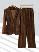 Téli sárgabarack fekete kávé irodai női nadrágkosztüm Női munkaruha kabát blézer és nadrág formális 2 részes készlet