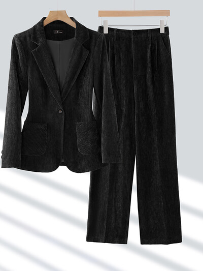 Téli sárgabarack fekete kávé irodai női nadrágkosztüm Női munkaruha kabát blézer és nadrág formális 2 részes készlet