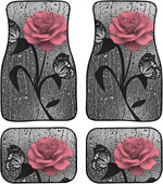 Pink Rose Butterfly põrandamatid autodele Dekoratiivsed kaitsmed Sisustus Autode tarvikud Universaalne sobivusmatt autole