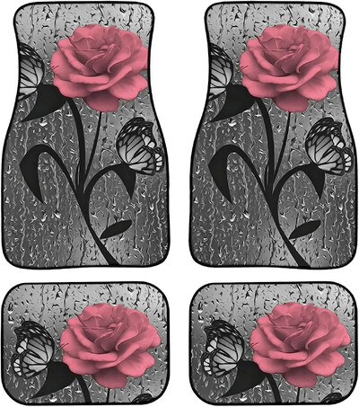 Pink Rose Butterfly põrandamatid autodele Dekoratiivsed kaitsmed Sisustus Autode tarvikud Universaalne sobivusmatt autole