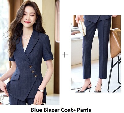 Svinīgi bleizeri Sieviešu lietišķie darba apģērbi uzvalki vasaras dāmu biroja bikškostīmi profesionālie tērpi komplekti vienoti stili lielizmēra