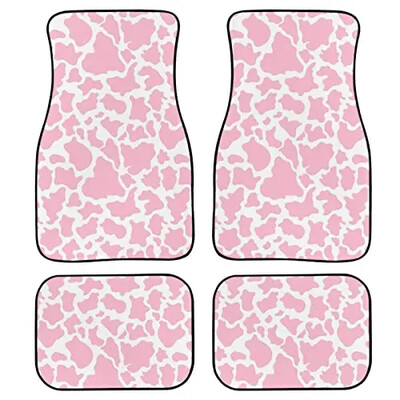 Dreaweet Cow Animal Print Auto grīdas paklāji, 4 daļīgi augstākās kvalitātes paklāji, neslīdoši, pasažiera sēdeklis un aizmugures grīdas paklāji