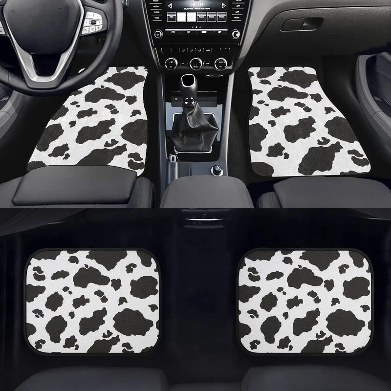 Dreaweet Cow Animal Print Auto grīdas paklāji, 4 daļīgi augstākās kvalitātes paklāji, neslīdoši, pasažiera sēdeklis un aizmugures grīdas paklāji