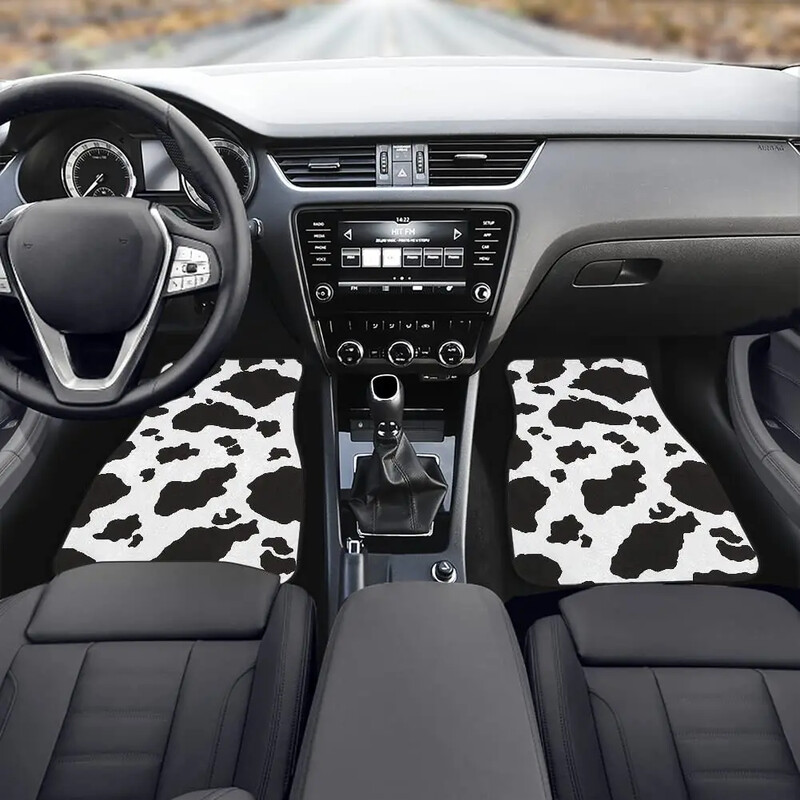 Dreaweet Cow Animal Print Auto grīdas paklāji, 4 daļīgi augstākās kvalitātes paklāji, neslīdoši, pasažiera sēdeklis un aizmugures grīdas paklāji