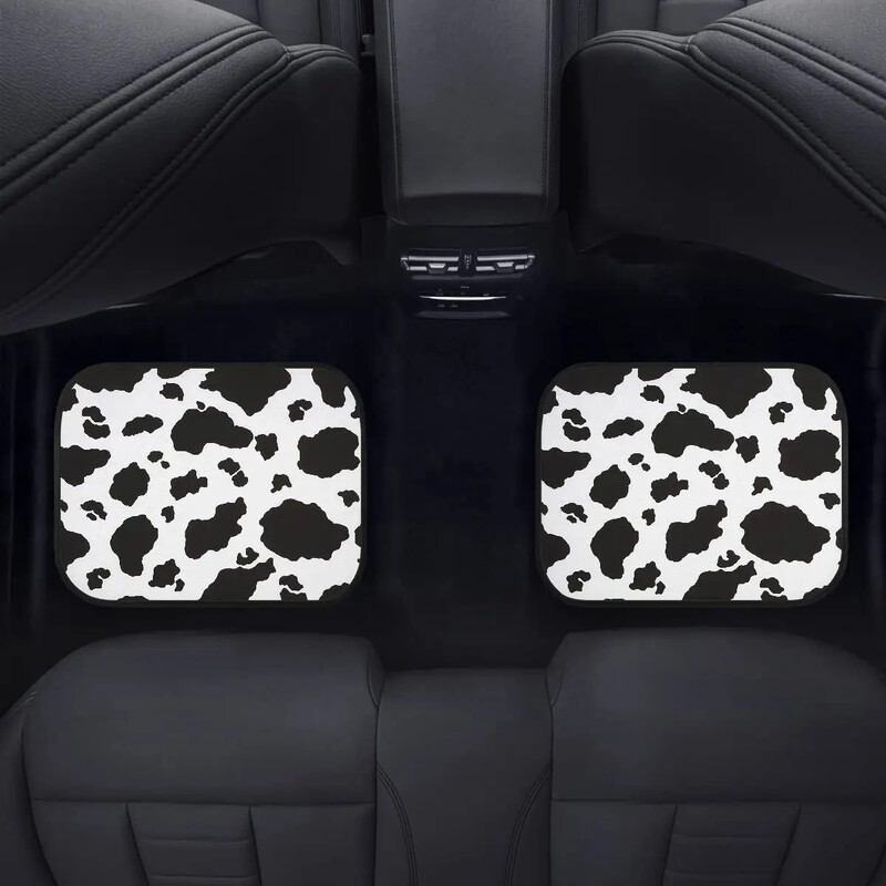 Dreaweet Cow Animal Print Auto grīdas paklāji, 4 daļīgi augstākās kvalitātes paklāji, neslīdoši, pasažiera sēdeklis un aizmugures grīdas paklāji