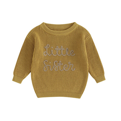 Citgeett Pulovere de toamnă pentru bebeluși fetițe drăguț cu mânecă lungă, broderie cu litere, tricot, pulover, topuri, haine de toamnă