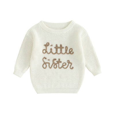 Citgeett Pulovere de toamnă pentru bebeluși fetițe drăguț cu mânecă lungă, broderie cu litere, tricot, pulover, topuri, haine de toamnă