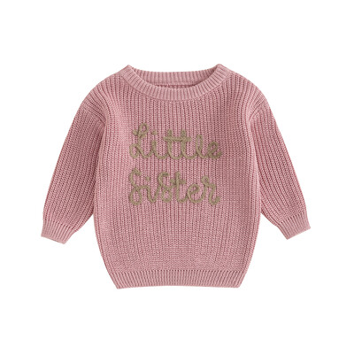 Citgeett Pulovere de toamnă pentru bebeluși fetițe drăguț cu mânecă lungă, broderie cu litere, tricot, pulover, topuri, haine de toamnă