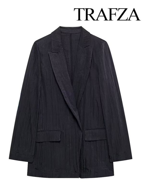 TRAFZA γυναικείο σετ 2 τεμαχίων μόδας ζακέτα με ζαρωμένο εφέ πέτο + κομψή ελαστική μέση πλισέ πλαϊνές τσέπες μακριά παντελόνια