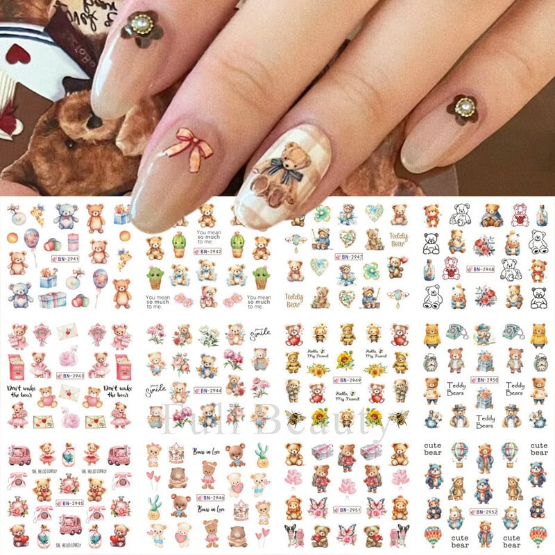 Határon átnyúló új köröm vízjel matrica rajzfilm medve papagáj aranyos állat köröm matrica