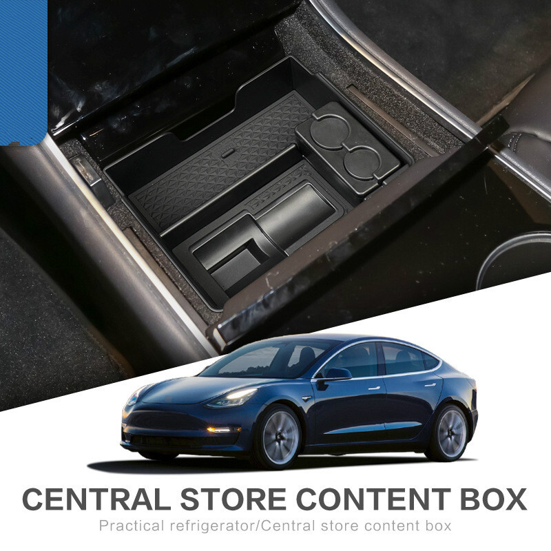 Accesorii pentru Tesla Model 3 Tavă organizatoare pentru consola centrală cu suport pentru adaptor de încărcare, suport pentru monede și ochelari de soare pentru modelul 3