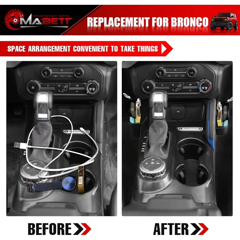 Cutie de depozitare a schimbătorului de viteze pentru consola centrală pentru Ford Bronco 2021 2022 2023 2024, tavă de depozitare laterală organizatoare pentru accesorii Bronco