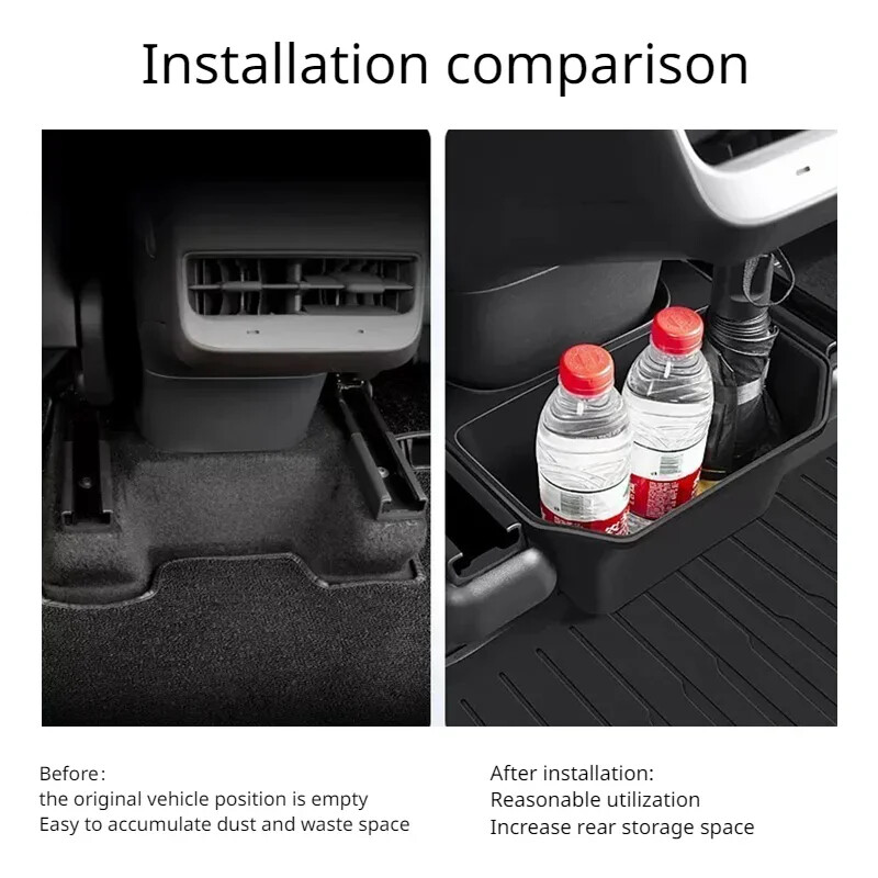 Tesla Model Y TPE glabāšanas kastes aizmugurējā viduskonsoles organizatora kaste ar vāka atkritni zem sēdekļa automašīnas salona piederumiem 2023